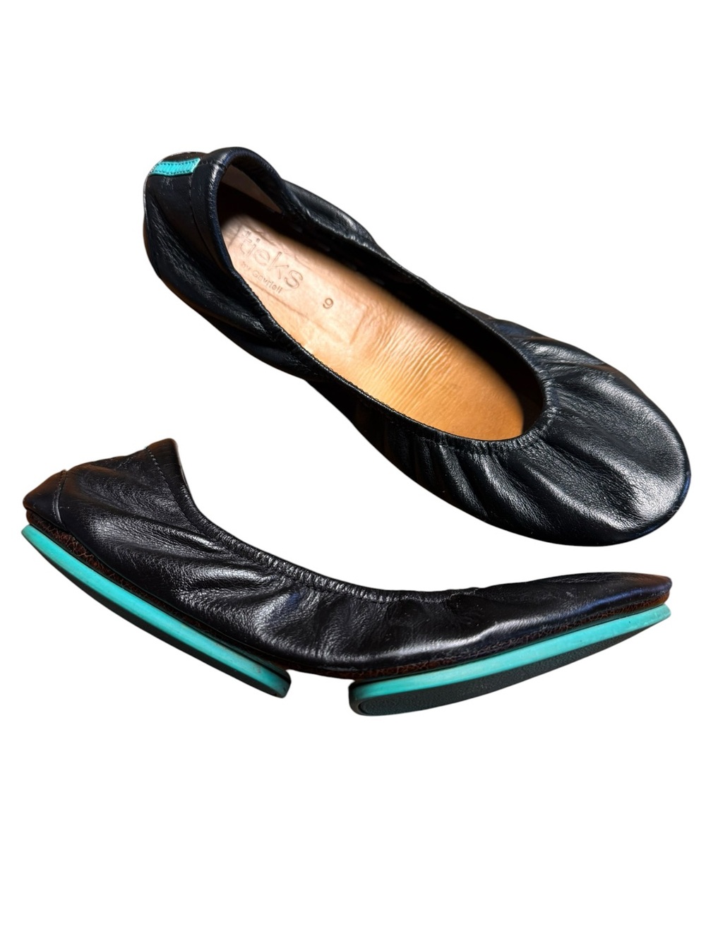 Tieks Matte Black Leather Slip On Ballet Flats Size 9 Round Toe Foldable Classic